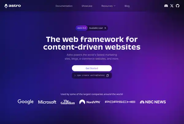 Screenshot: Astro Webseite